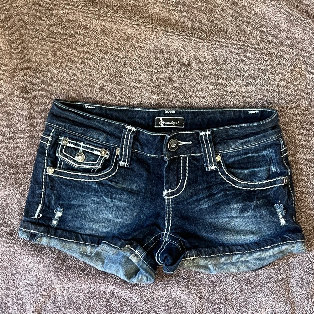 Y2K Real Low Rise Dark Blue Fade Jean Shorts - Soundgirl